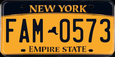 NY license plate FAM0573