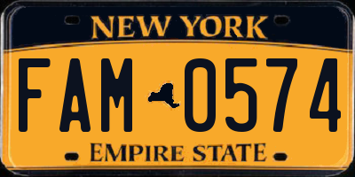 NY license plate FAM0574