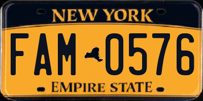 NY license plate FAM0576