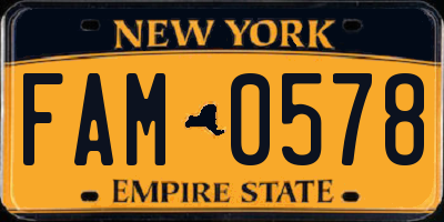 NY license plate FAM0578