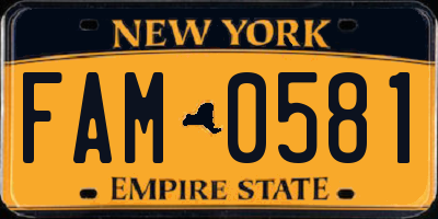 NY license plate FAM0581