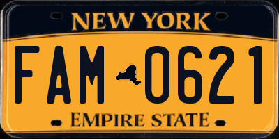 NY license plate FAM0621