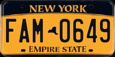 NY license plate FAM0649