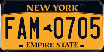 NY license plate FAM0705
