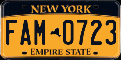 NY license plate FAM0723