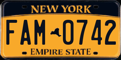 NY license plate FAM0742