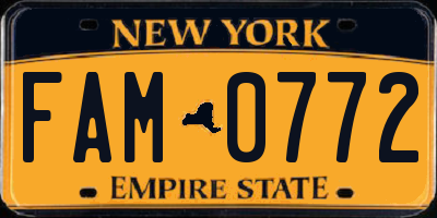 NY license plate FAM0772