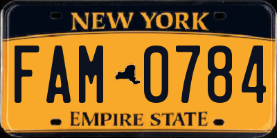 NY license plate FAM0784