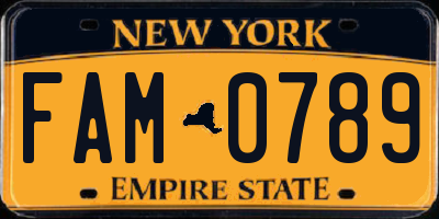 NY license plate FAM0789
