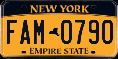 NY license plate FAM0790