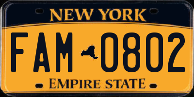 NY license plate FAM0802