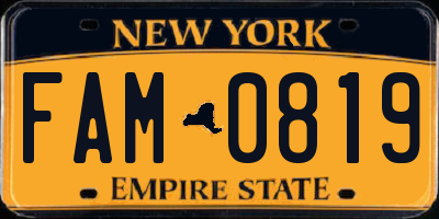 NY license plate FAM0819