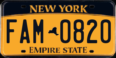 NY license plate FAM0820