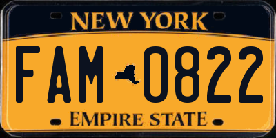 NY license plate FAM0822