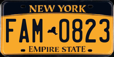 NY license plate FAM0823