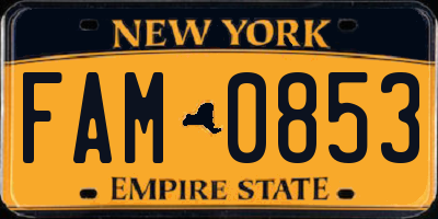 NY license plate FAM0853
