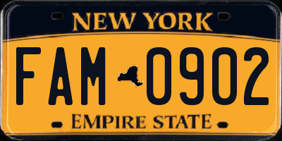 NY license plate FAM0902