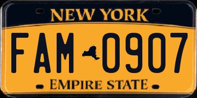 NY license plate FAM0907