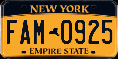 NY license plate FAM0925