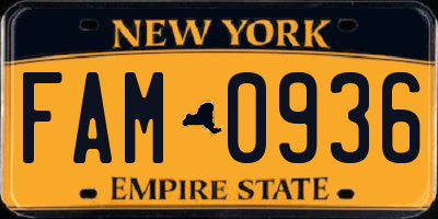 NY license plate FAM0936