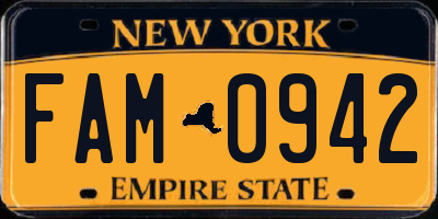 NY license plate FAM0942