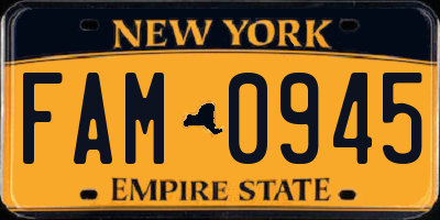 NY license plate FAM0945
