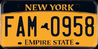 NY license plate FAM0958