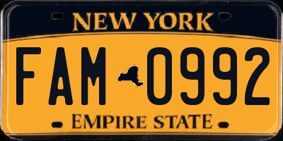 NY license plate FAM0992