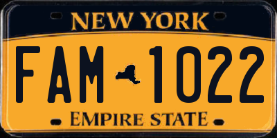 NY license plate FAM1022