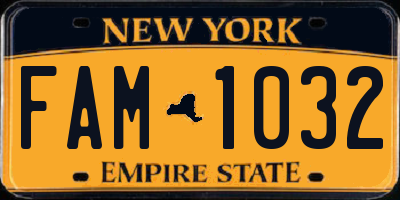 NY license plate FAM1032