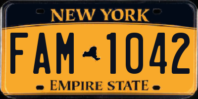 NY license plate FAM1042