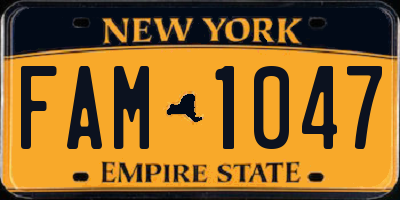 NY license plate FAM1047
