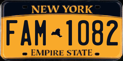 NY license plate FAM1082
