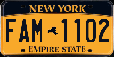 NY license plate FAM1102