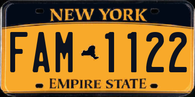 NY license plate FAM1122
