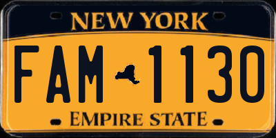 NY license plate FAM1130