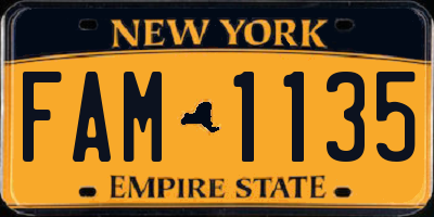 NY license plate FAM1135