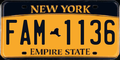 NY license plate FAM1136