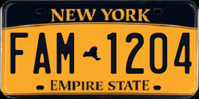 NY license plate FAM1204