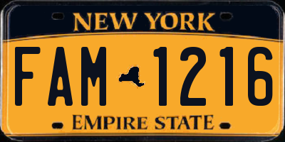 NY license plate FAM1216