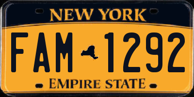 NY license plate FAM1292