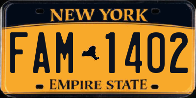 NY license plate FAM1402