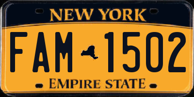 NY license plate FAM1502
