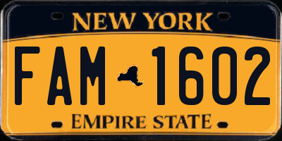 NY license plate FAM1602
