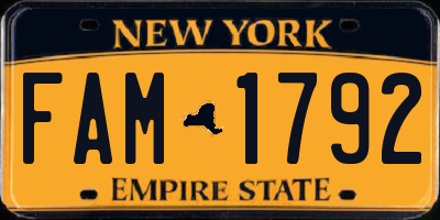 NY license plate FAM1792
