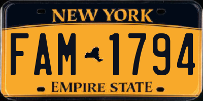 NY license plate FAM1794