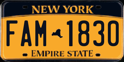 NY license plate FAM1830