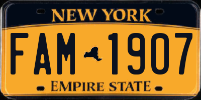 NY license plate FAM1907