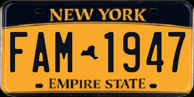 NY license plate FAM1947