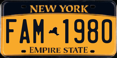 NY license plate FAM1980